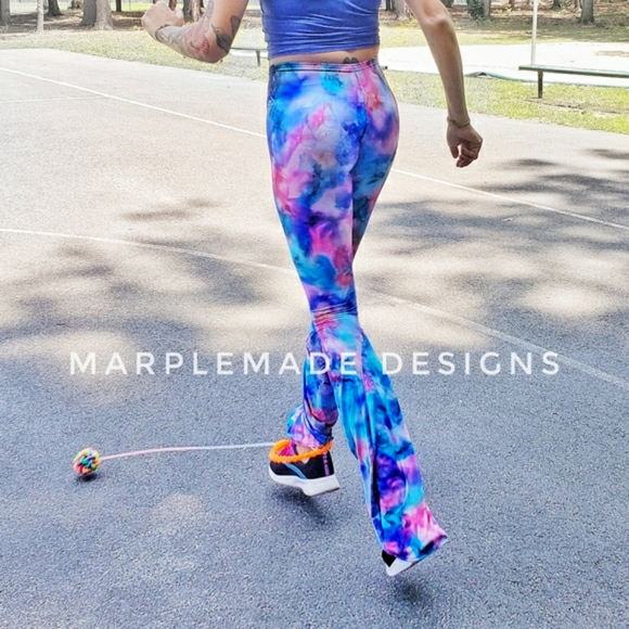 NWT*XS /X Long 23x36 flare 💜Marplemade Designs flares mid waist, nylon/s - Picture 6 of 14